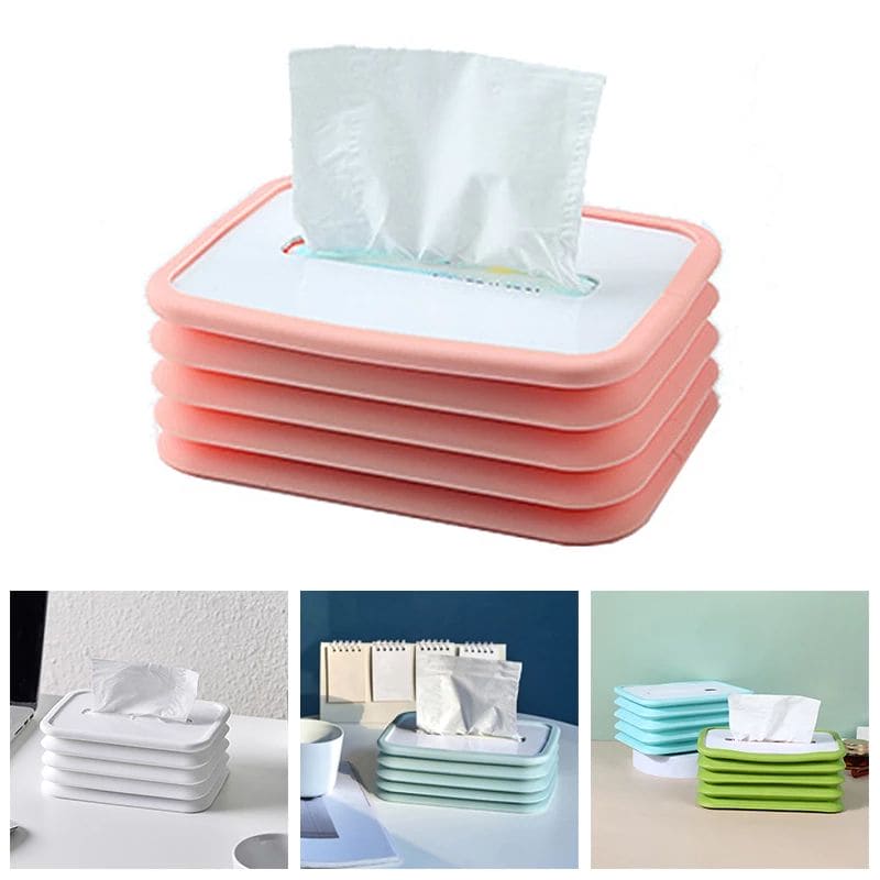 Creative Silicone Flexible Folding Tissue Box, Bedroom Kitchen Desktop Paper Holder, Napkin Storage Case, Silicone Foldable Tissue Box, Environmental Protection Home Tissue Container, Napkin Tissue Holder Case for Office Home
