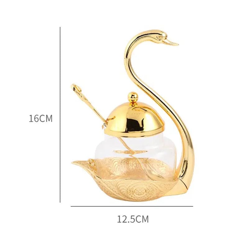 Luxury Swan Sugar Pot, Aluminum Condiment Pot, Seasoning Container Spice Glass Jar, Salt Sugar Bowl Pepper Container, Tableware Dinnerware Home Table Decor, Storage Organizer Swan Rack, Aluminum alloy Condiment Organizer