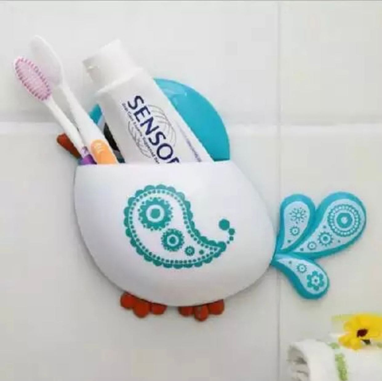 Cartoon Bird Pattern Suction Cup Tooth Brush Holder, Cute Cartoon Sucker Hook Toothbrush Holder, Wall Mounted Pen And Toothpaste Rack, Drain Free Comb Spoons Storage Box