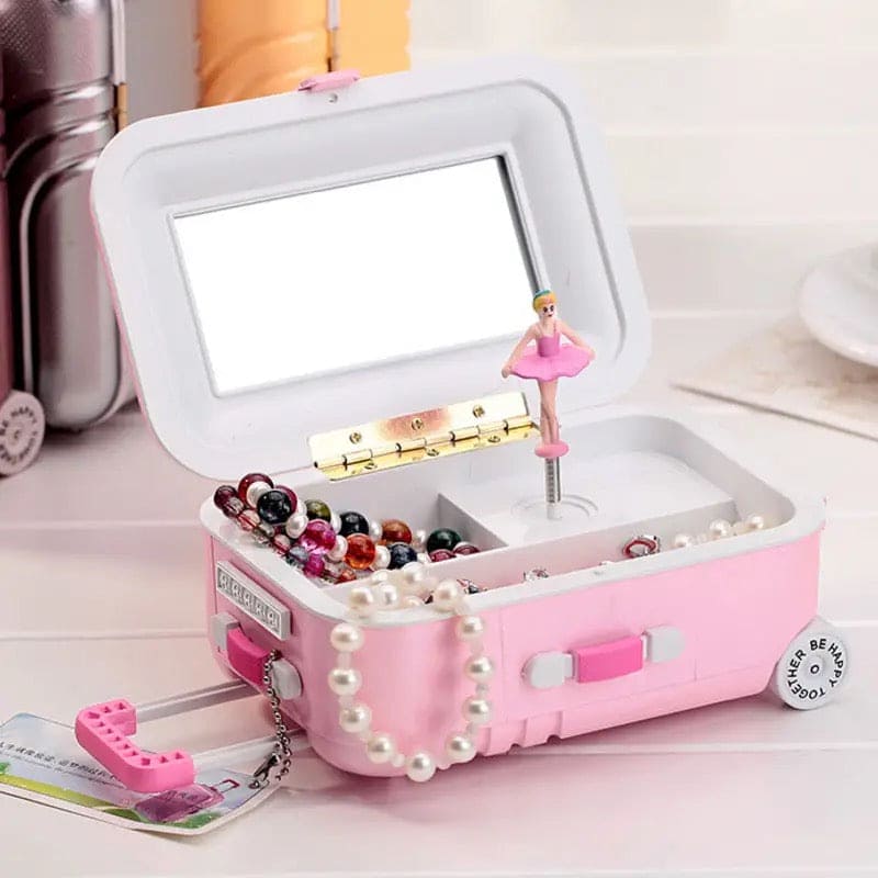 Baby Rolling Suitcase Music Box, Classic Spin Dancer Ballet Trolley Luggage Music Box, Creative Suitcase Style Music Jewellery Cosmetics Storage Box, Girl Music Suitcase Style Music Box, Student Plastic Children Girl Jewellery Box