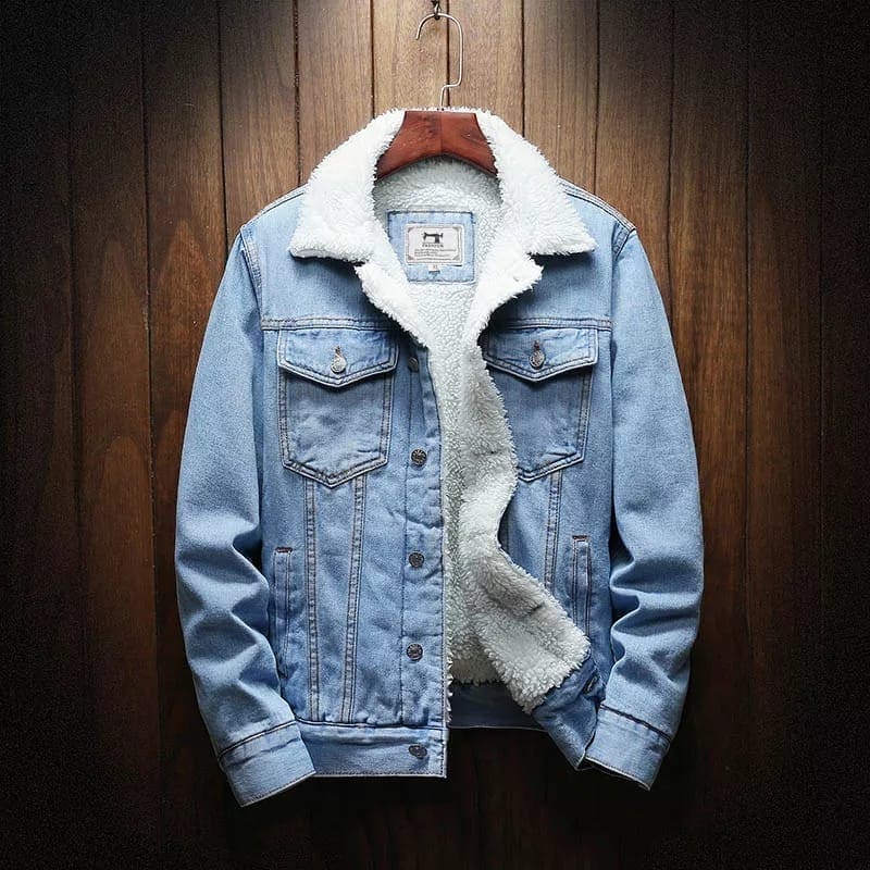 Men Outerwear Warm Denim jacket, Thicker Winter Denim Jackets, Men's Sherpa Lined Denim Jacket, Warm Casual Quilted Jeans Coat