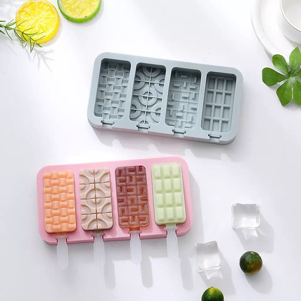 4 Pcs Creative Ice Cream Molds, Silicone Ice Cream Mold, Ice Cube Tray Popsicle Molds, Frozen Ice Cube Molds, Homemade Freezer Ice Lolly Mould