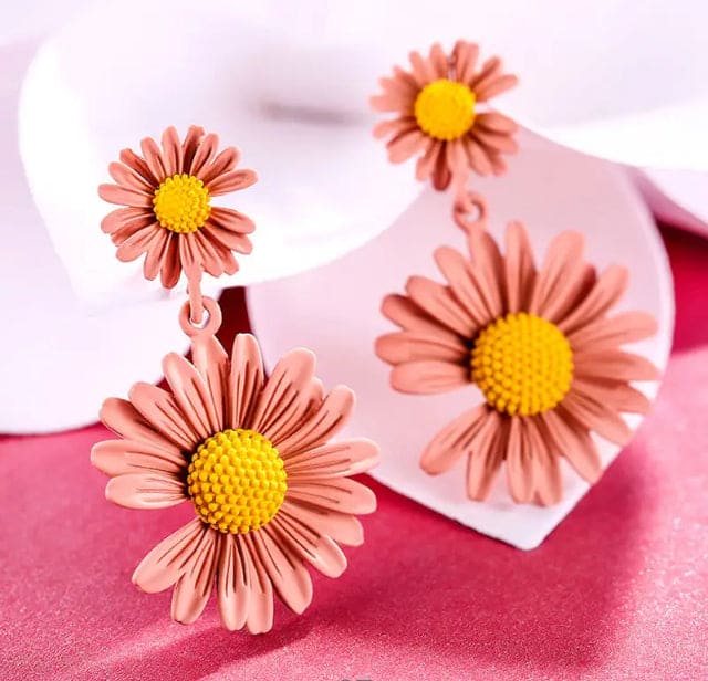 Long Flower Earrings, Small Daisy Earrings, Floral Stud Earrings, Party Wedding Earring