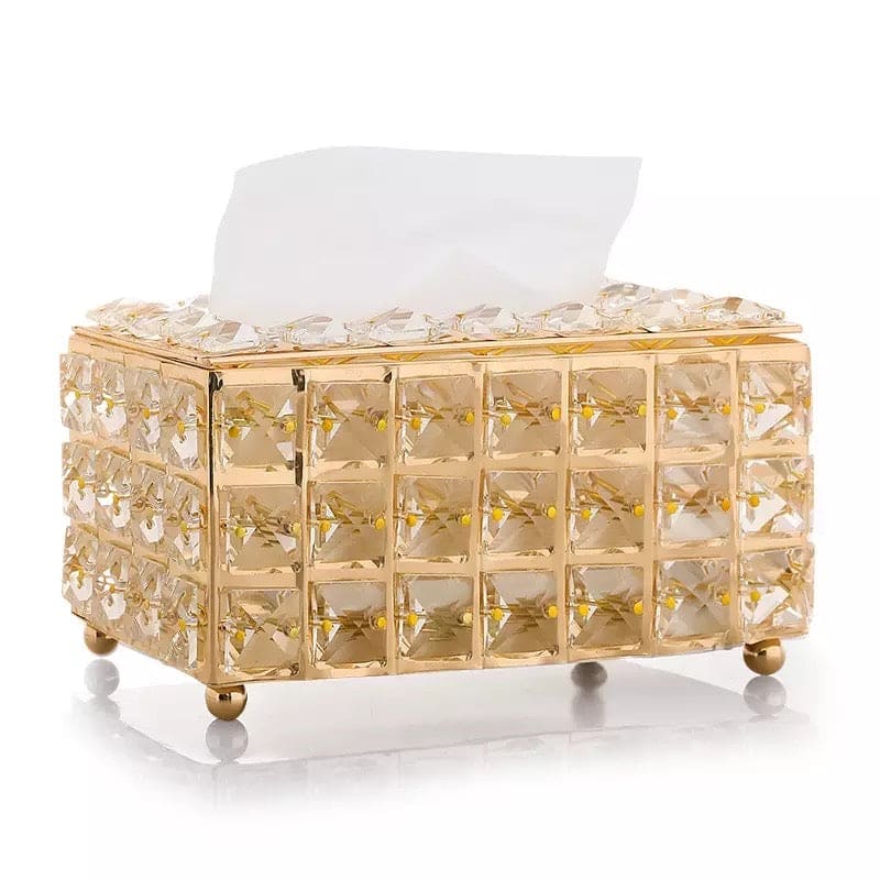 Rectangular Crystal Rhinestone Tissue Box, Desktop Napkin Storage Box, Gold Luxurious Bling Tissue Holder, Napkin Container for Bedroom And Dining Room