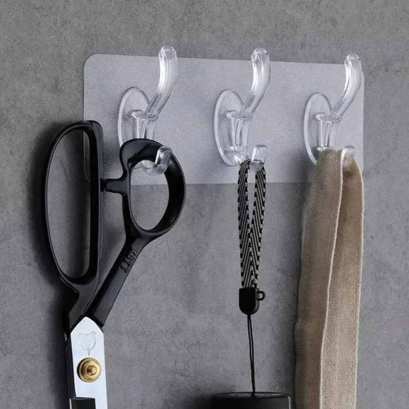 Amazing 3 To 6 Transparent Wall Hooks For Kitchen Bathroom Organizer, Strong Self Adhesive Door Wall Hanger, Towel Key Holder