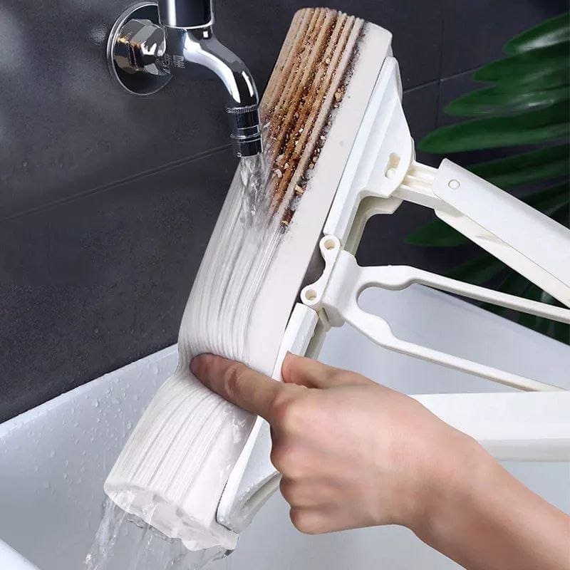 Handfree Sponge Wash Mop, Half-Fold Water Absorption Microfiber Flat Mop, Double-Fold Squeezing Mop, Folding type Household floor Cleaning Tool, Retractable Half-Folding Water-Absorbent Household Cleaning Squeeze Mop