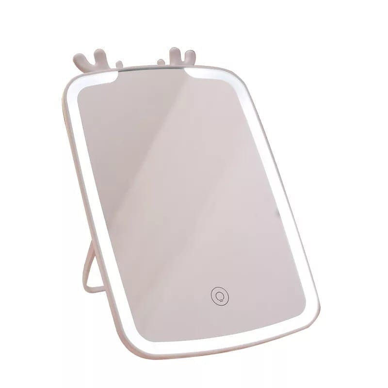 Deer Led Desktop Mirror, Lighted Rechargeable Makeup Mirror, Brightness Adjustable USB Rechargeable Travel Portable Light up Mirror, Touch Screen LED Vanity Mirror
