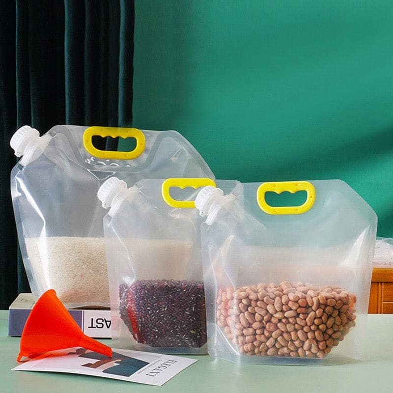 Sealed Storage Bags, Portable Food Packaging Bag, Transparent Grain Storage Bags, Stand Up Grain Seal Bag, Kitchen Food Rice Storage Container