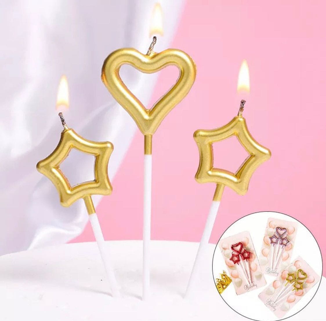 3 Pcs Heart Star Shape Cake Candles, DIY Birthday Ornaments Cake Topper, Decoration Birthday Anniversary Supplies