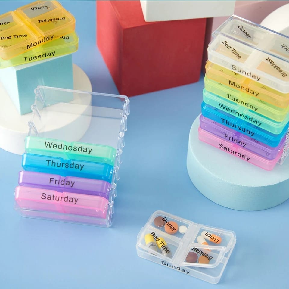 7 Days Multi Color Pill Container, Weekly Tablets Storage Box, Outdoor Travel Pill Protect Container, Portable Tablets Storage Dispenser, Pill Sorter