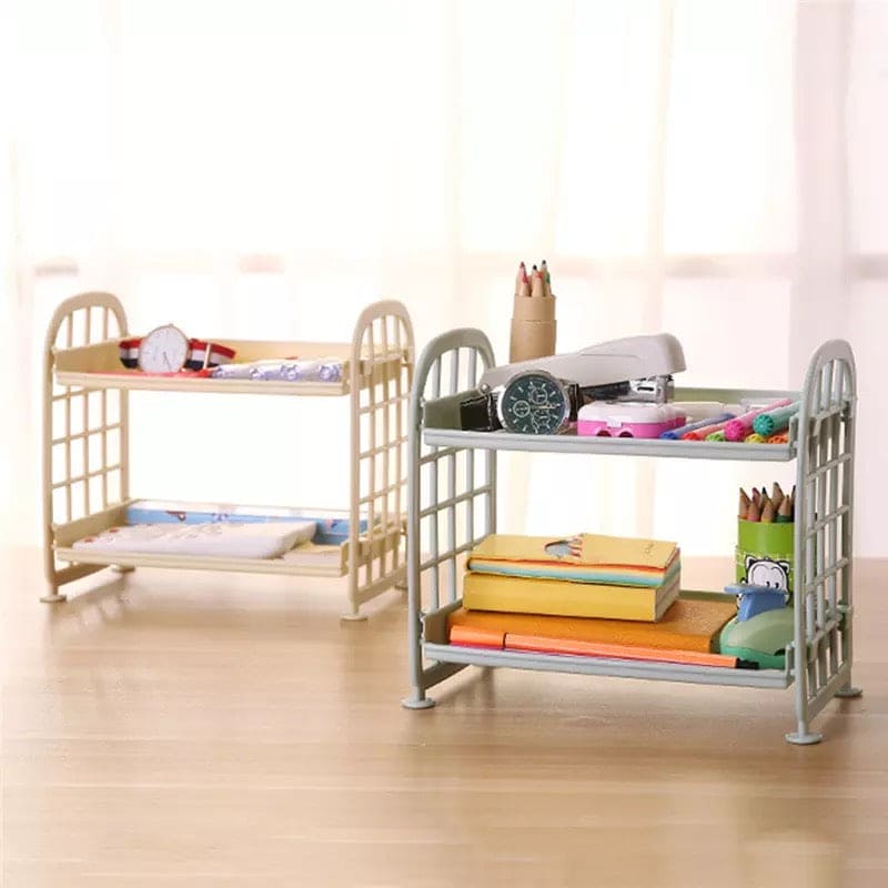 Double Layer Folding Desk Storage Rack, Dormitory Storage Shelf, Stationery Organizer, Double Layer Hollow Shelf, Plastic Cosmetics Desktop Finishing Shelf