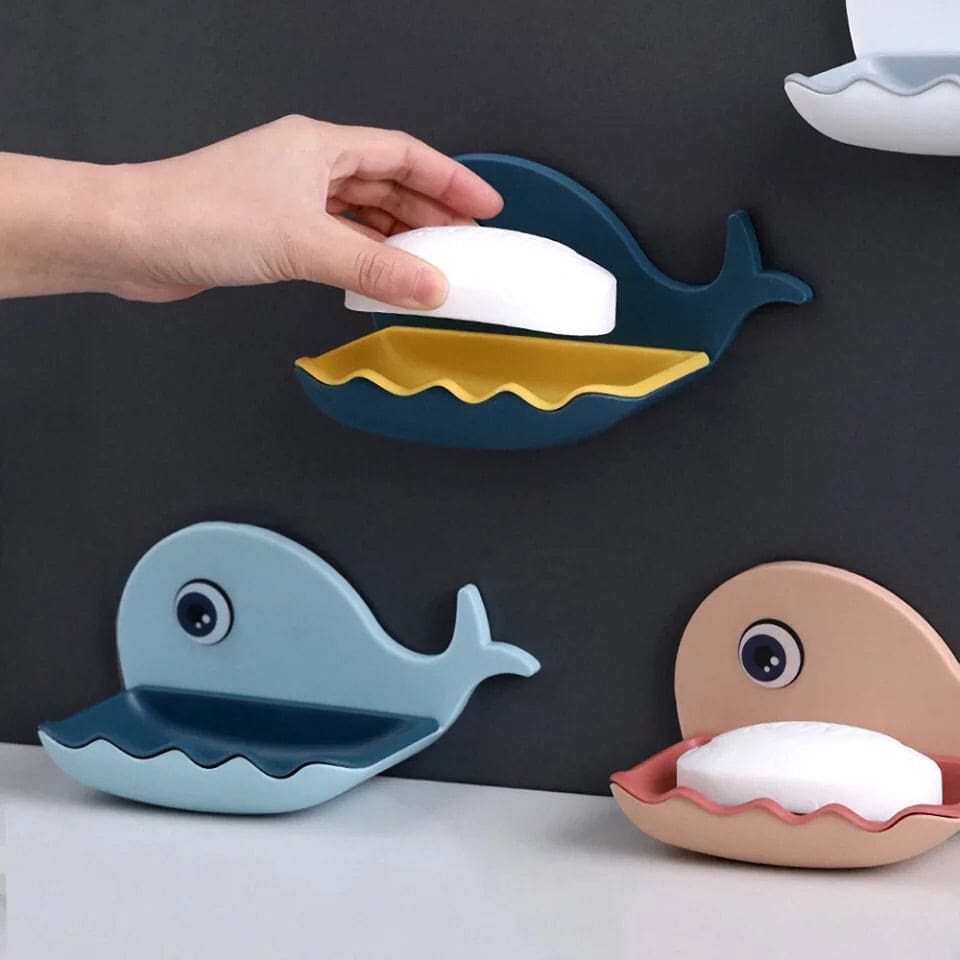 Wall-Mounted Whale Shaped Soap Holder, Hanging Bathroom Soap Tray with Suction Cup, Self Draining Soap Holder for Shower Wall