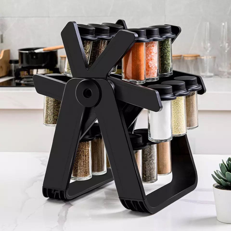 18 Pcs Spice Jar Set. Multifunctional Rotatory Seasoning Rack, Seasoni ...