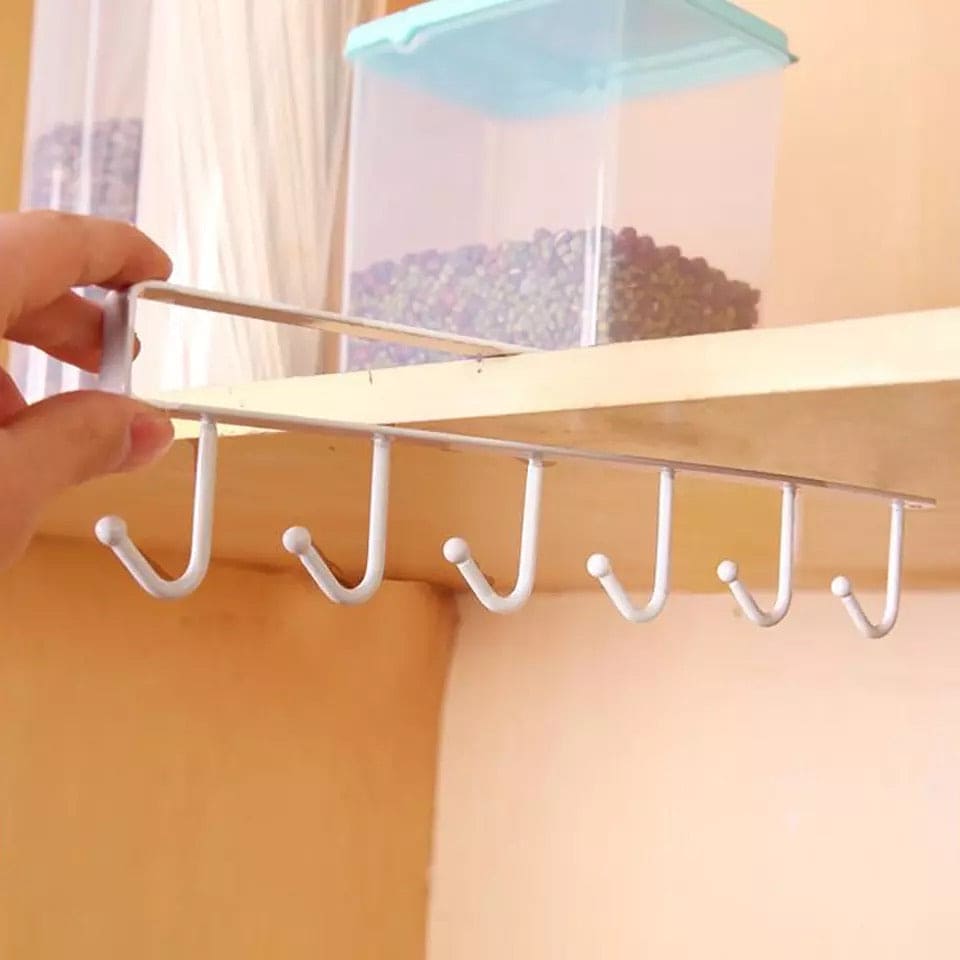 Kitchen Cabinet Hook Hanger, Kitchen Storage Cupboard Hanging Rack, 6 hooks Metal Cabinet Holder, Multifunctional Stuck Board Organizer, Under Cabinet Closet Hook Rack