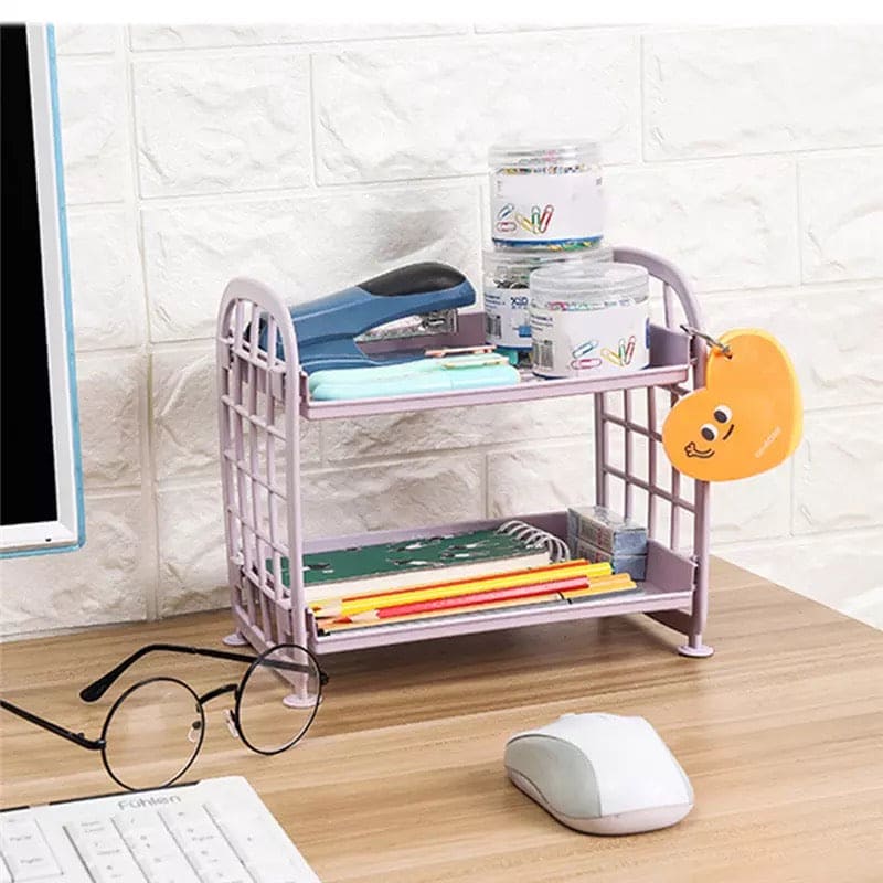 Double Layer Folding Desk Storage Rack, Dormitory Storage Shelf, Stationery Organizer, Double Layer Hollow Shelf, Plastic Cosmetics Desktop Finishing Shelf