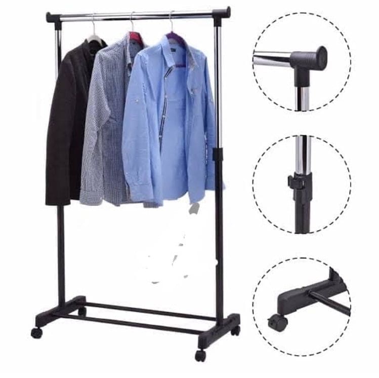 Adjustable Metal Telescopic Coat Rack, Simple Houseware Heavy Duty Clothing Garment Rack, Free Standing Clothing Rack, Adjustable Rolling Garment Rack