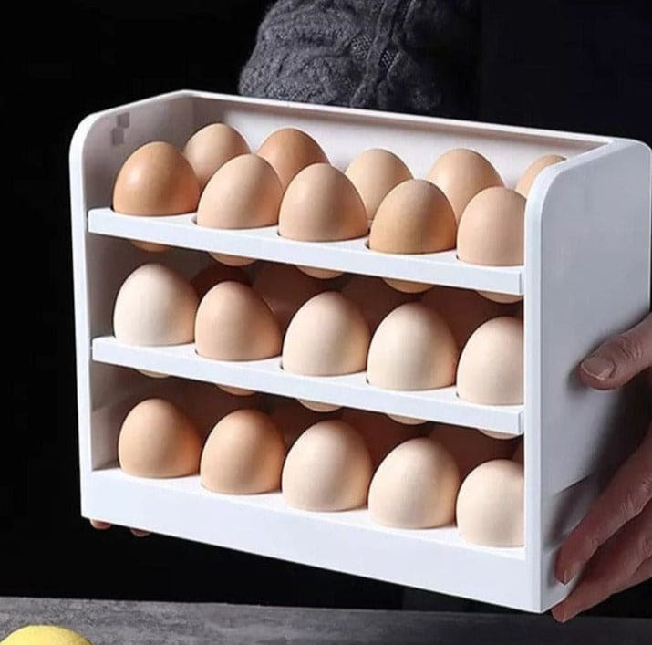 New Rotating 30 Grid Egg Storage Box, 3 Tier Fridge Eggs Organizer, Egg Container Case, Refrigerator Egg Shelf, Flip-Type Egg Storage Rack, Practical Egg Container