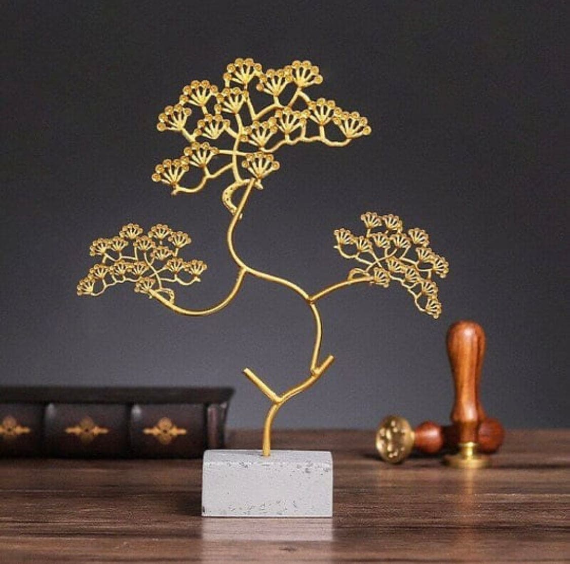 Golden Tree Home Decorations, Feng Shui Money Tree, Plant Model Figurines Pendulum Stand