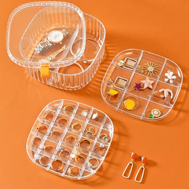 Elegant Transparent Crystal Portable Jewellery Box, Storage Organizer, Arylic Earrings Holder, Multi-Layer Jewellery Case
