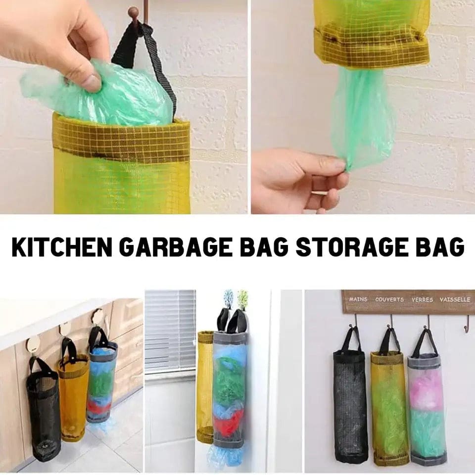 Net Plastic Bag Organizer, Home Grocery Bag Holder, Wall Mount Plastic Bag Holder, Kitchen Storage Shopper Dispenser, Trash Garbage Bag Organizer, Hanging Pouch Hang Bag