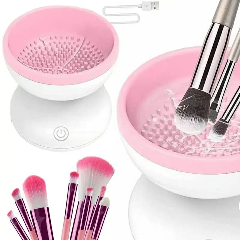 Automatic Cosmetic Brush Cleaner, Electric Makeup Brush Cleaner, Portable ABS Silicone Makeup Brush Bowl Washing Tool, Auto Clean Quick Spin Dry Makeup Brush Cleaner