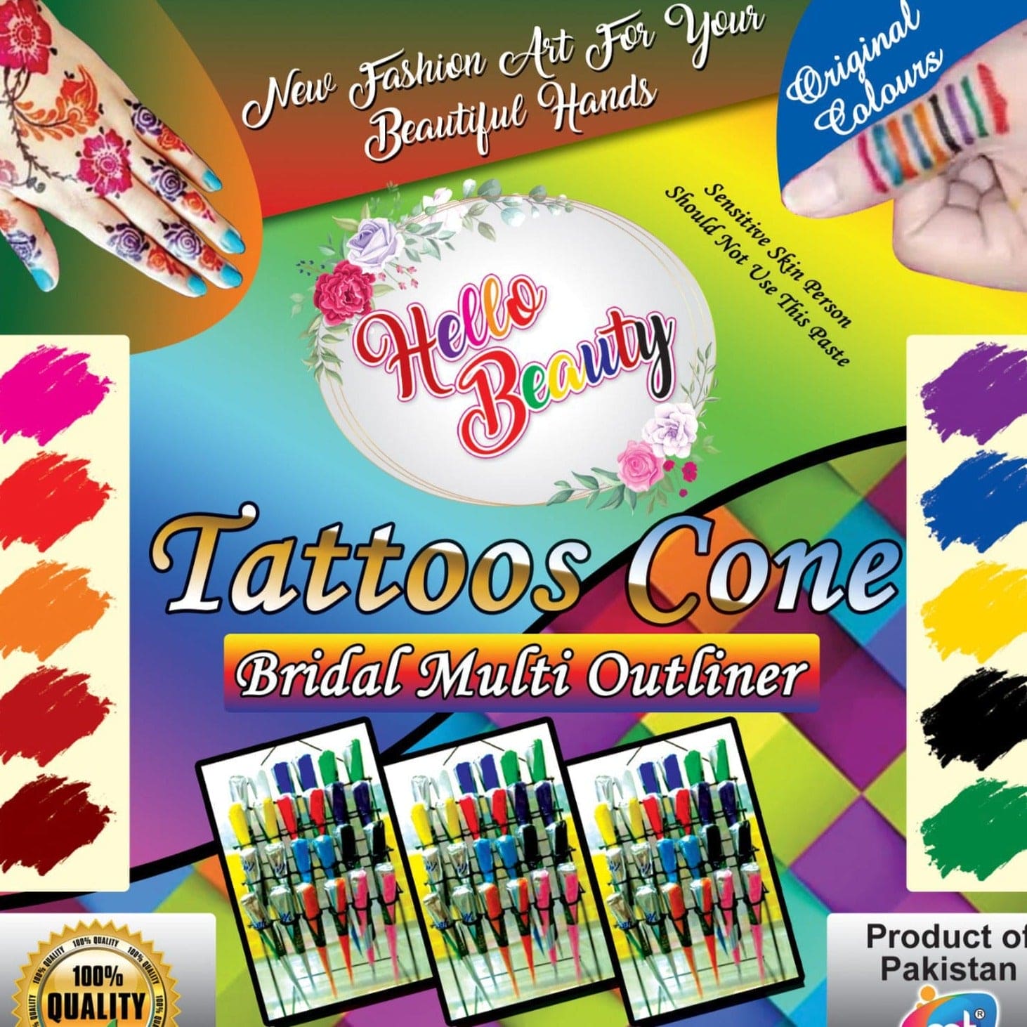12 Pcs Multicolor Mehndi Cones, Bridal Multi Outliner, Natural Henna Cone, Bridal Hand Decorations Tattoo Mehndi Cone, Temporary Tattoo Halal Scented Cone