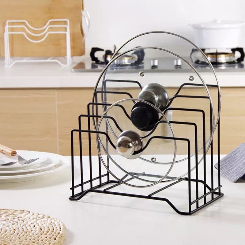 Iron Kitchen Shelf Pan Rack Cutting Board Holder, Metal Pot Lid Holder, Chopping Board Organizer, Stainless Steel Dish Rack, Multi Story Storage Rack Kitchen Holder, Pot Lid Organizer, Pot Cover Rack