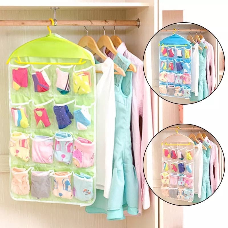16 Pockets Multifunctional Socks Organizer, Foldable Wardrobe Hanging Bag, Storage Bags For Stocking Accessories