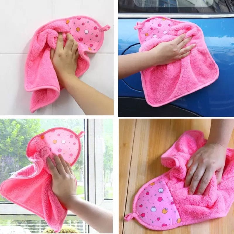 Set Of 2 Hanging Towel, Cute Cartoon Absorbent Cleaning Cloth, Thick Custom Hand Towel, Dishcloths Printing Absorbent Cloth, Bathroom Hanging Wipe, Kitchen Towel