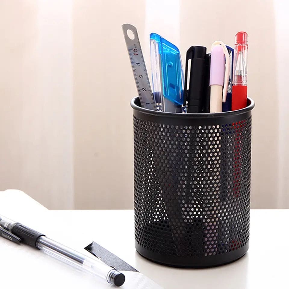 Metal Mesh Pen Holder, Pen Pencil Stationary Holder, Black Metal Stationary Organizer, Creative Metal Pen Holder, Pen Stand For Office Table, Sleek Black Stationary Cup