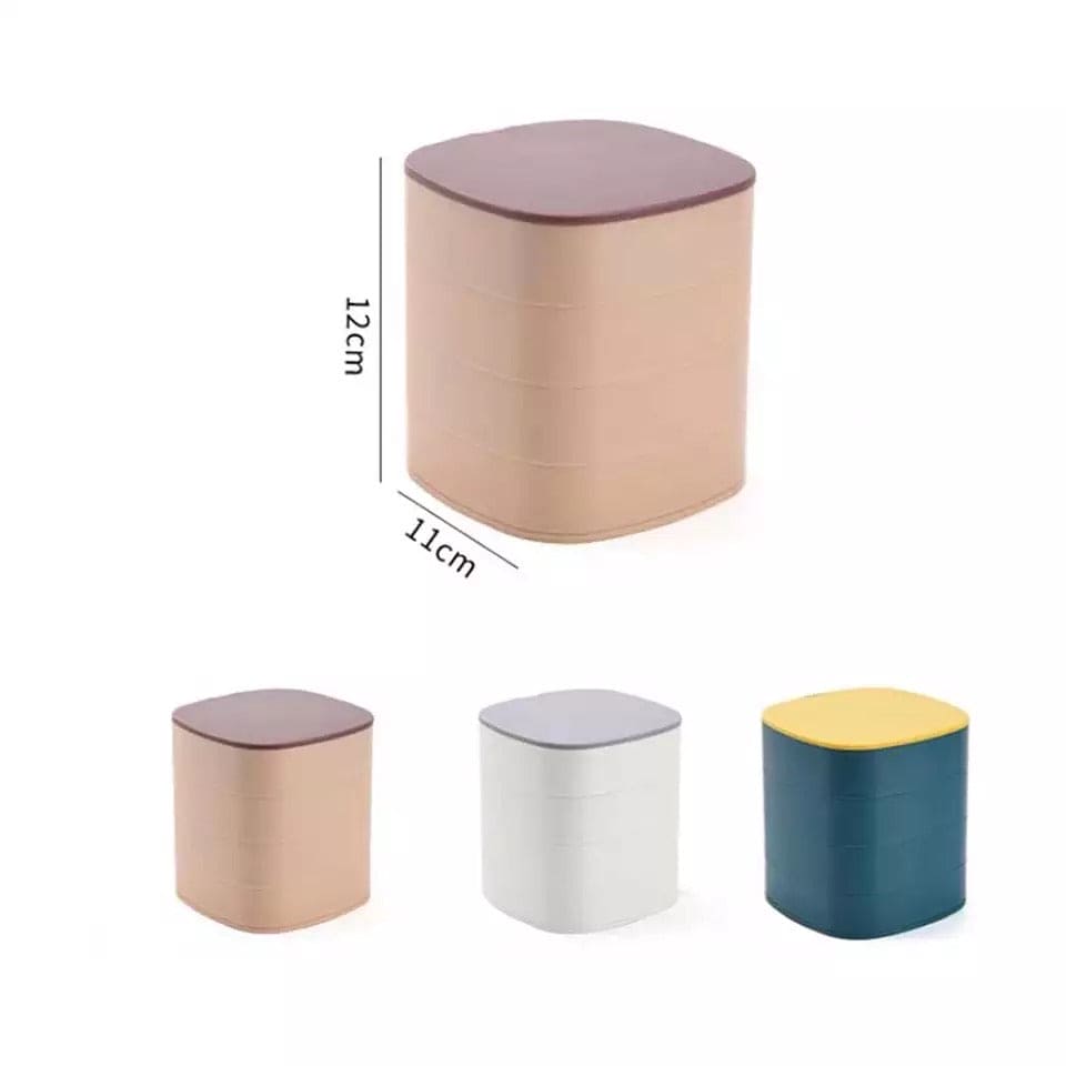 360° Rotatable Jewellery Organizer Box with Mirror, 4 Layer Jewellery Box, Storage Case for Earrings, Necklaces, Bracelets, Rings