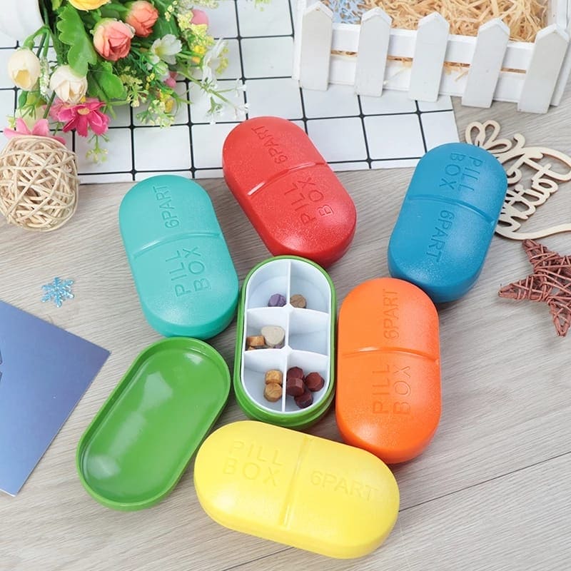 6 Part Pill Box, Portable Travel 6-Slot Medical Pill Holder, Mini 6 Slot Medicine Organizer, Medicine Case Organizer, Small Mini Pill Box, Seal Pill Storage Organizer, Outdoor Travel Pill Dust-proof Protect Container