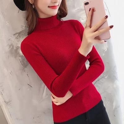 Women Long Sleeve Turtle Neck Sweater, Warm Sweater For Women, Casual Long Sleeve Fleece Pullover Sweater