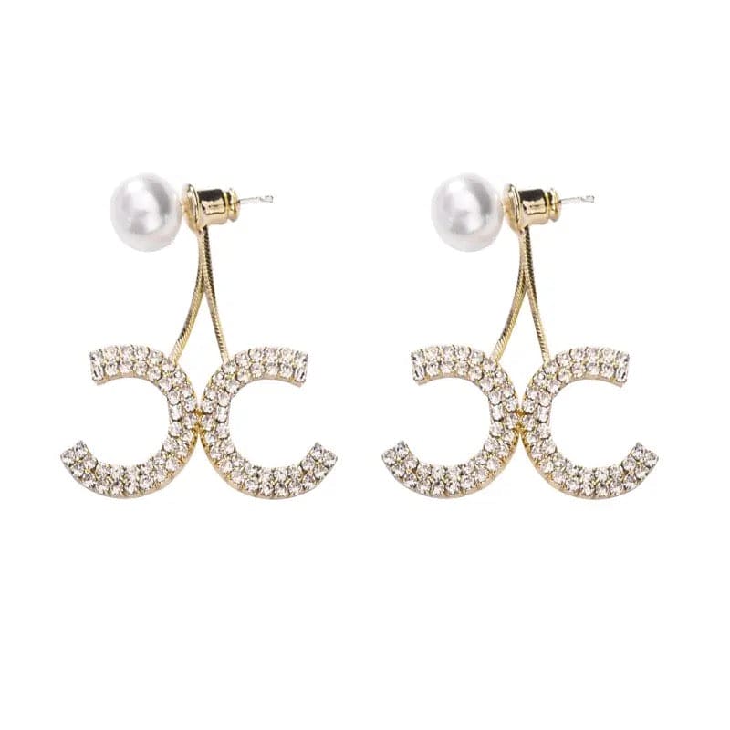 Double C Pearl Earring, Simple Pearl Rhinestone Earrings, Shiny Drill Ear Clip Earrings For Women, Elegant Pearl Ear Cuff