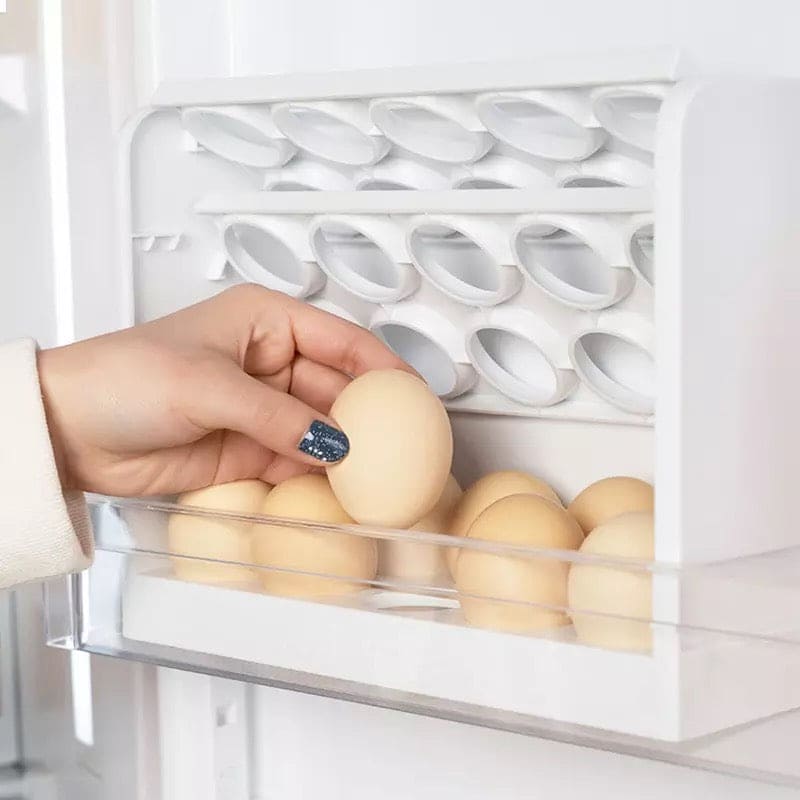 New Rotating 30 Grid Egg Storage Box, 3 Tier Fridge Eggs Organizer, Egg Container Case, Refrigerator Egg Shelf, Flip-Type Egg Storage Rack, Practical Egg Container