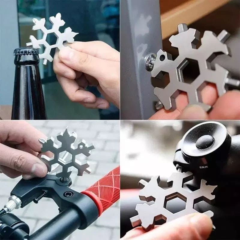 Amazing 18 In 1 Multifunctional Wrench Key, Camping Outdoor Survive Tools, Stainless Steel Snowflake Wrench, Star Anise Screwdriver Home/Outdoor Emergency Spanner,  Snowflake Bottle Opener, Household Handy Survival Gadget