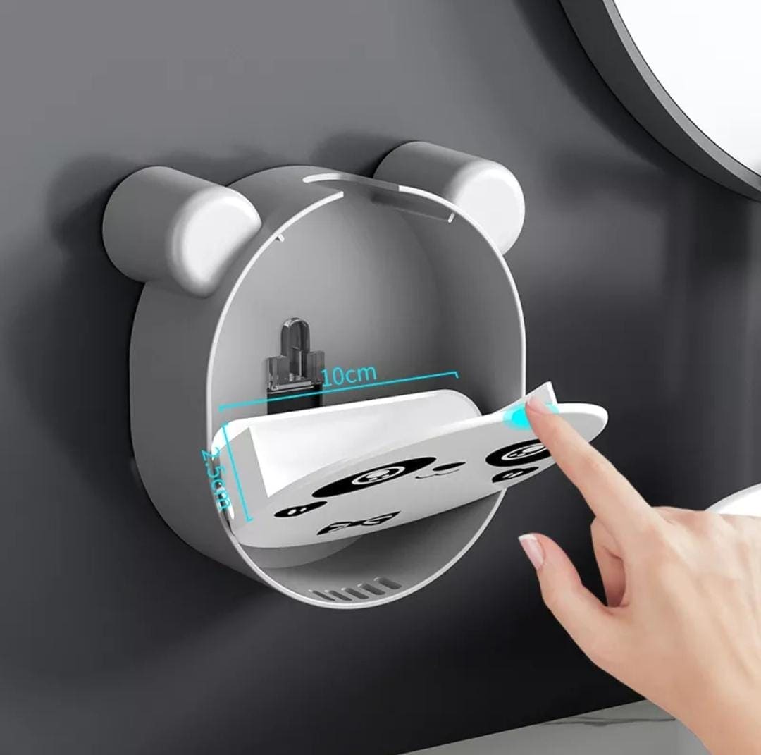 Cute Panda Wall Mounted Soap Box With Lid, Punch Free Double Layer Drain Soap Rack, Washbasin Soap Storage Box, Flip Cover Handmade Soap Shelf, Creative Soap Holder For Shower, Multifunctional Flip Top Drain Soap Dish