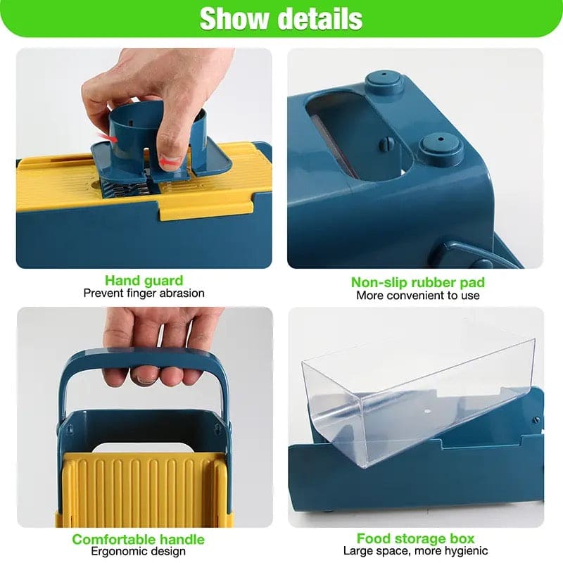 Hand Press Vegetable Cutter, Multifunctional Vegetable Slicer, Fruit Vegetable Peelar, Household Vegetable Cutter, Adjustable Slicer With Container, Cooking Kitchen Household Tool