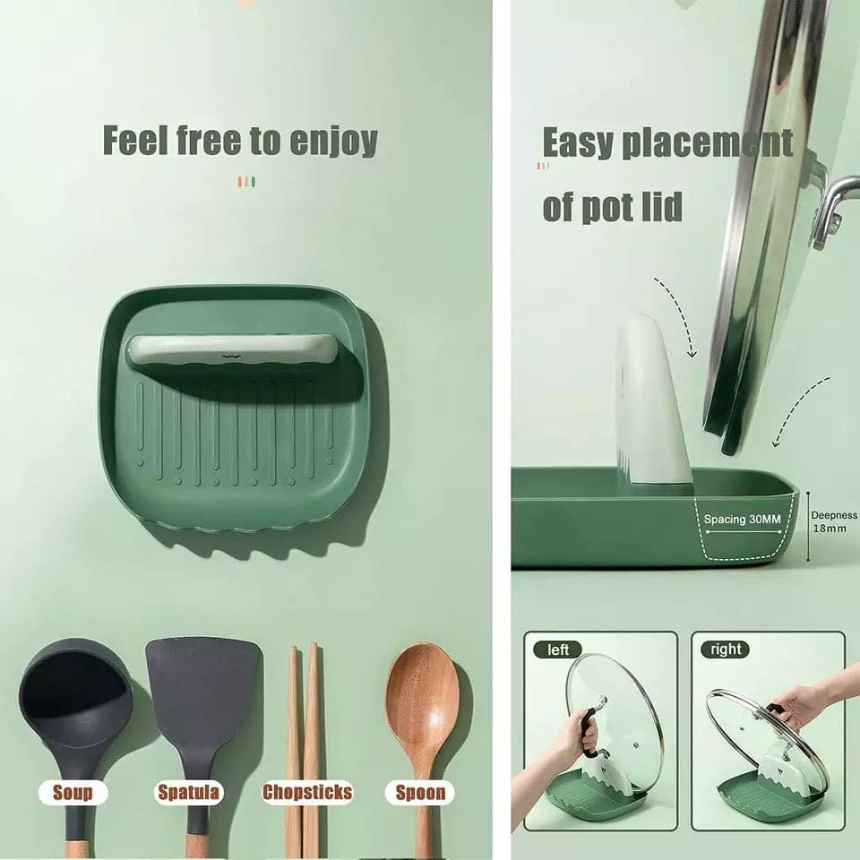 Wave Plastic Pot Lid Holder, Spatula Spoon Holder Stand, Pan Cover Shelf Tableware Storage Rack,  Chopsticks Oil Leakage Prevention Shelf Stand, Wave Lid Spoon Holder