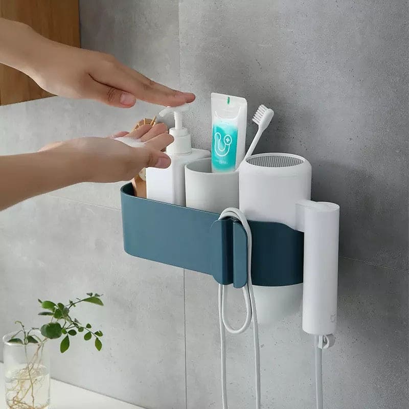 Multifunctional Bathroom Hair Dryer Holder, Wall Mounted Comb Rack, Self-Adhesive Makeup Storage Box,  Plug Hook Organizing Rack, Hair Dryer Shelf