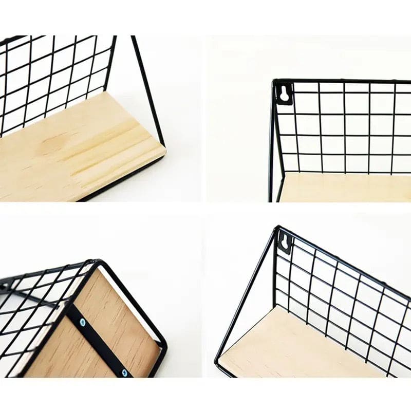 Gird Wall Shelf, Grid Wall Hanging Shelf, Wire Wood Organizer,  Iron Floating Display Shelf, Home Decorative Hanging Grid Basket, Wall Art Shelve Flower Pot Stand