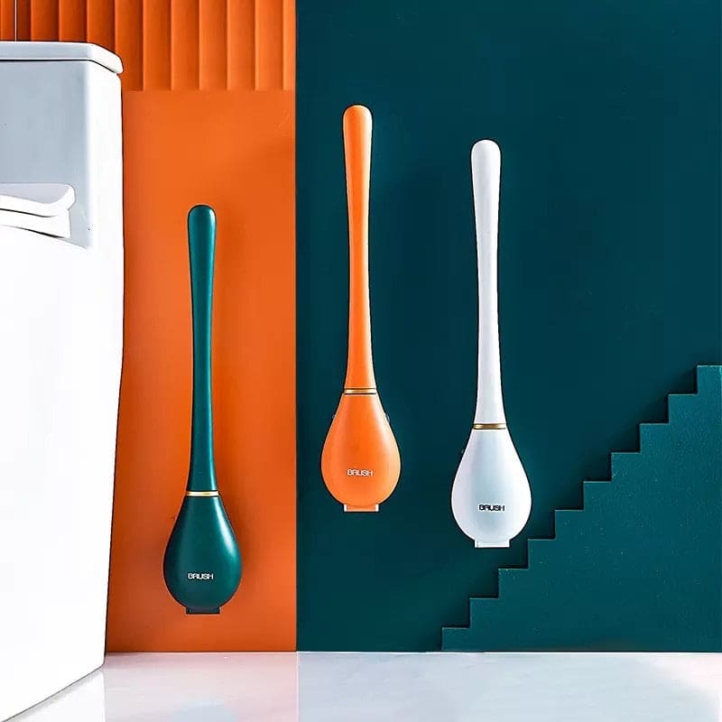 Spoon Shaped Toilet Brush with Holder, New Soft Silicone Toilet Brushes with Hanging Holder Set Wall-Mounted Long Handled Cleaning Brush Hygienic Bathroom Accessories
