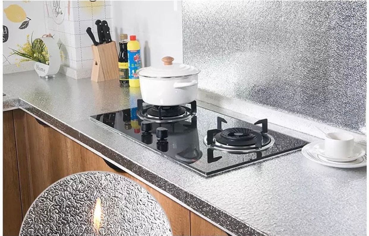 Amazing Silver Kitchen Aluminum Foil, Oil-Proof Waterproof Kitchen Foil, Heat Resistant Foil Sticker, Multipurpose Oil Proof Sticker