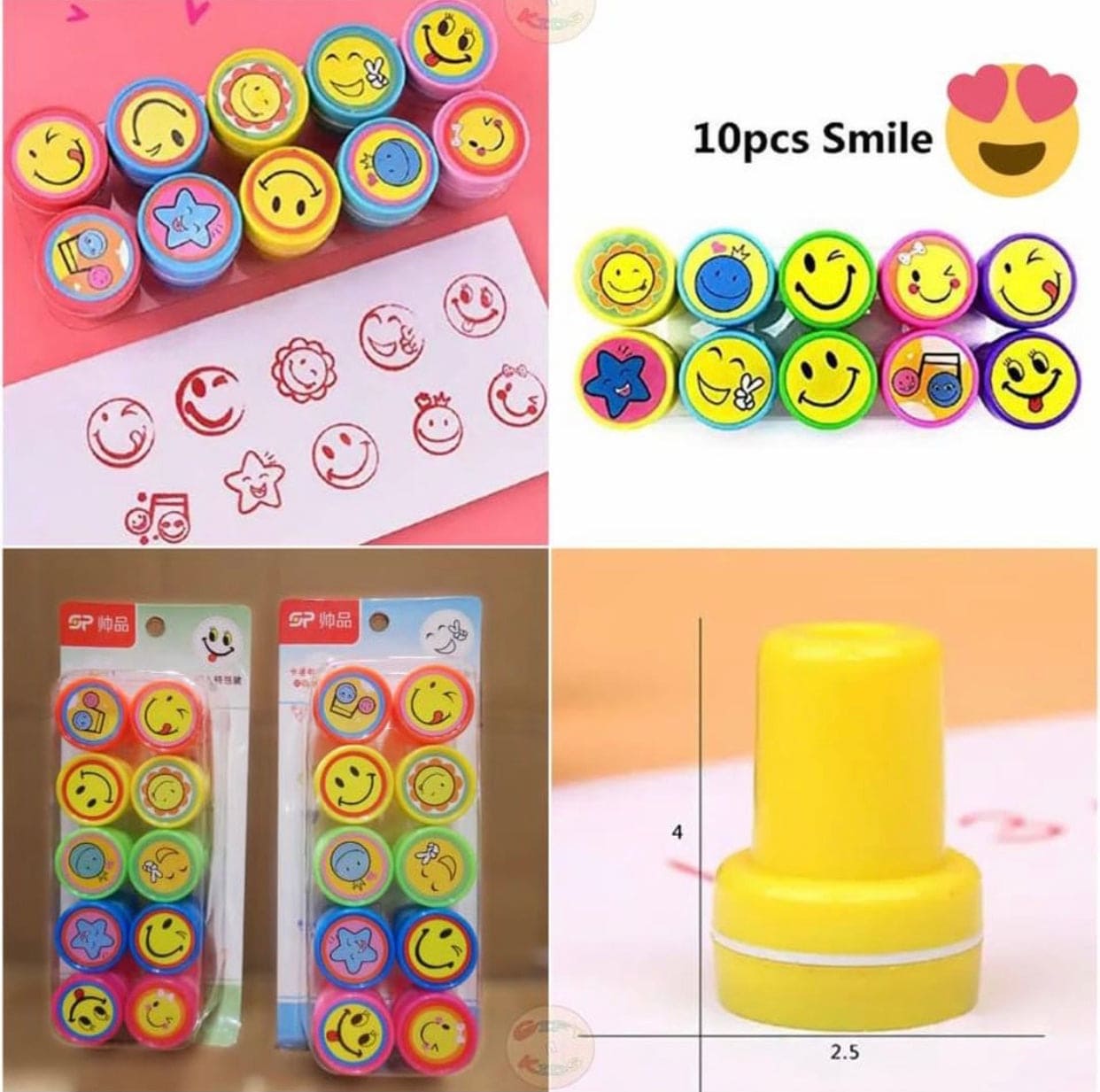 Set Of 10 Children Toy Stamps, Cartoon Smiley Face Seal For Scrapbooking Stamper, Painting Photo Cartoon Stamp For Kids
