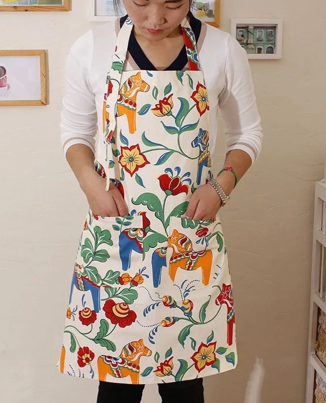 Cotton Kitchen Aprons, Baking Restaurants Work Clothes With Pockets, Sleeveless Bibs Fabric Fashion Couple Aprons