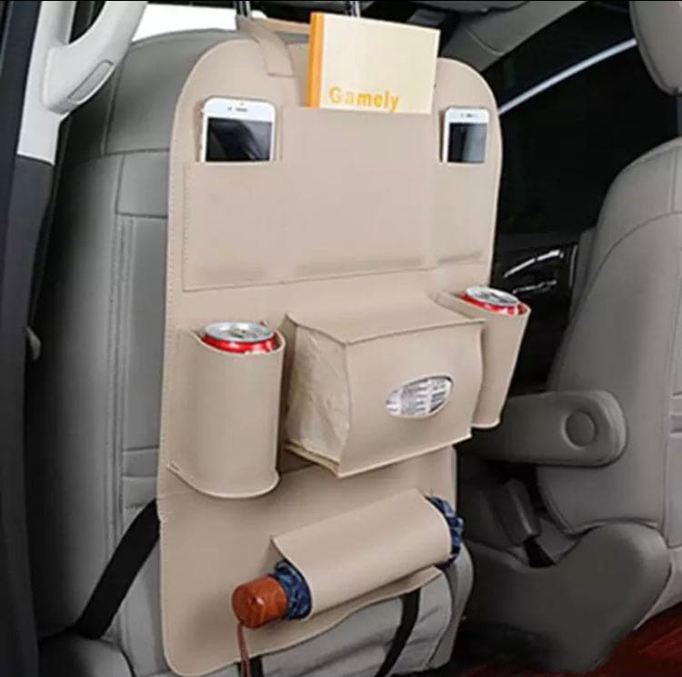 Luxury Leather Car Back Seat Organizer, Pockets Hanging Bag, Car