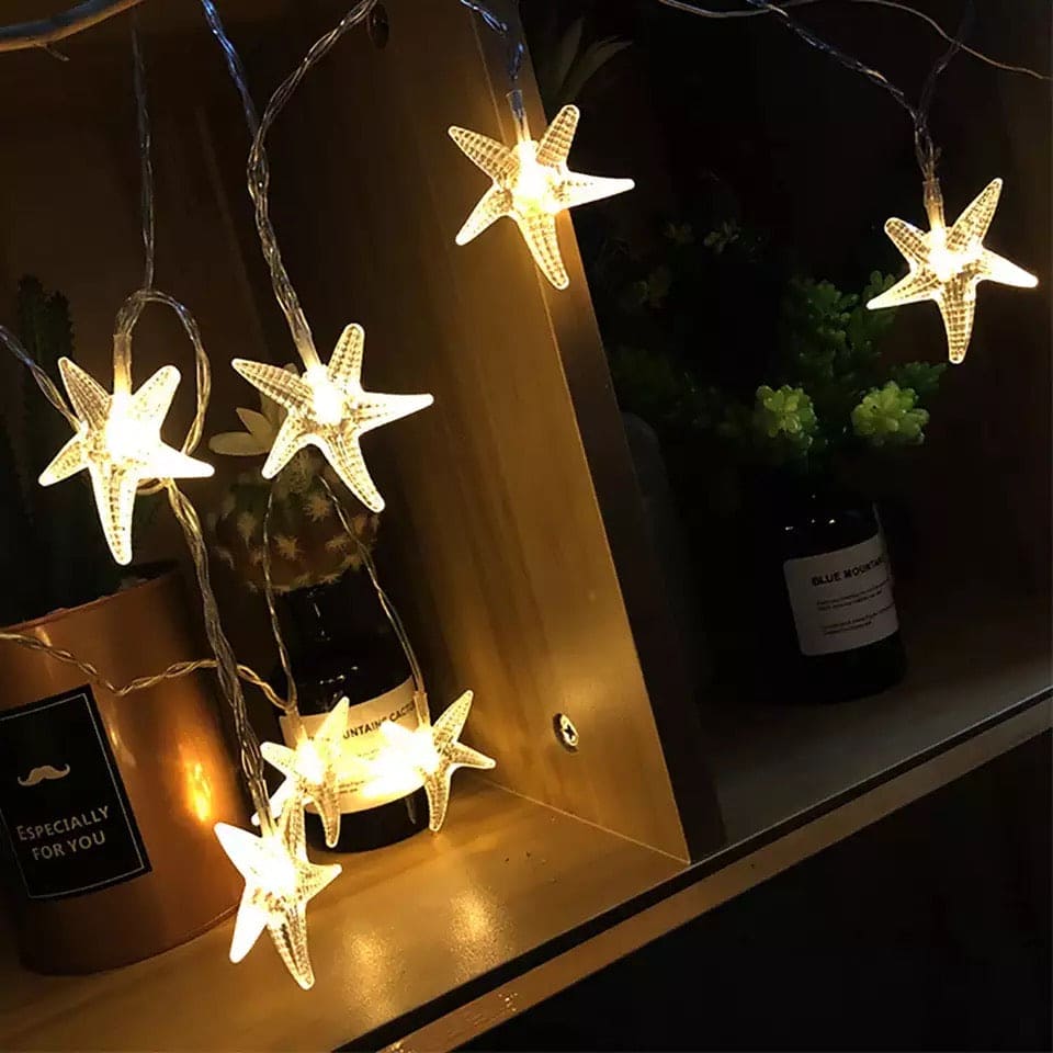 Star Fish Shell Fairy Strings Light, Garland LED Lamp For Holiday, Camping Wedding Birthday Beach Party Night