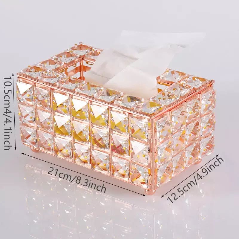 Rectangular Crystal Rhinestone Tissue Box, Desktop Napkin Storage Box, Gold Luxurious Bling Tissue Holder, Napkin Container for Bedroom And Dining Room