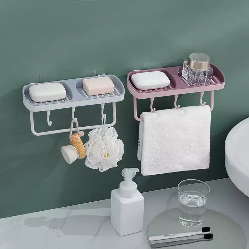 Two Grid Soap Box, Wall Mounted Soap Drain Holder, Multifunctional Bathroom Kitchen Hanging Storage Organizer, Portable Drain Suction Cup Soap Dish