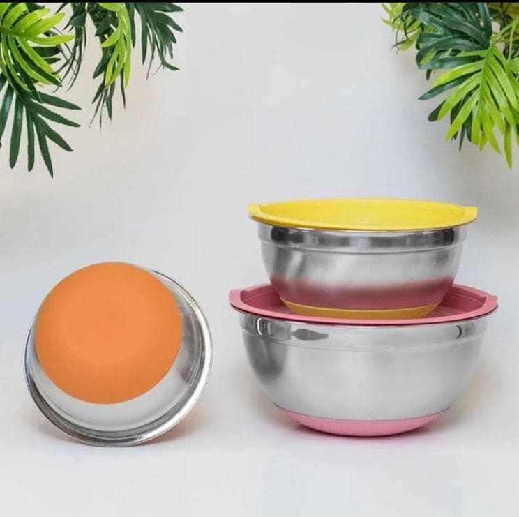Set Of 5 Stainless Steel Mixing Bowl With Lid, Non-slip Silicone Base Mixing Bowl Set, Salad Cooking Mixing Bowl, Silicone Slip Resistant Stainless Steel Pots, Multifunctional Sealed Fresh Bowl Household, Kitchen Cooking Bowl